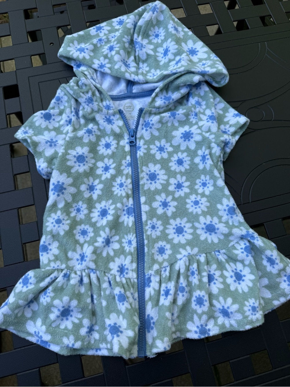 Girls Hooded Zip Swim Coverup with Blue Daisy Print